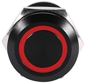 Interruptor 12V, Interruptor de botón momentáneo de metal 12mm, Interruptor de luz LED 2A(roja)