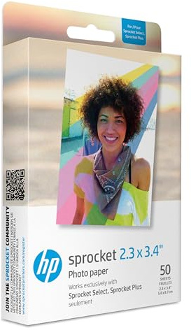 HP Sprocket Premium-Fotopapier mit Selbstklebender Rückseite, 50 Blatt, kompatibel mit HP Sprocket Select und Plus Druckern