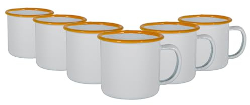 Argon Tableware Enamel Espresso Cups - 130ml - Yellow - Set of 6 Metal Drinking Mugs Teacup Coffee Mug Set Hot, Cold Drinks Cups for Home, Kitchen, Dining, Travel, Camping, Hiking & Outdoor Use