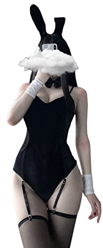 Oludkeph Sexig bodysuit kostym kvinnor underkläder set kanin flicka kattunge cosplay kostym JK fest med strumpeband, Svart, en storlek