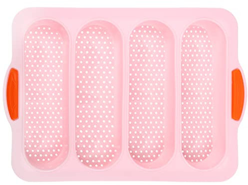 Angoily Silikonpfanne Nichtstick 4 Welle Brote Französische Toast Brot Backblech Backformen Lochförmige Silikonformen Laib Pan Kuchen Küche Backform Rosa