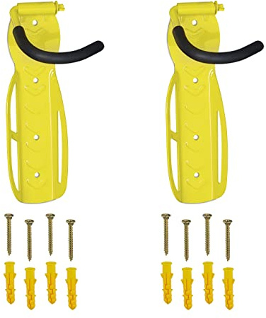 Relaxdays Soportes Bicicleta Pared, Set de 2, Plegables, Ganchos Bici Garaje, hasta 25 Kg., Colgador Vertical, Amarillo