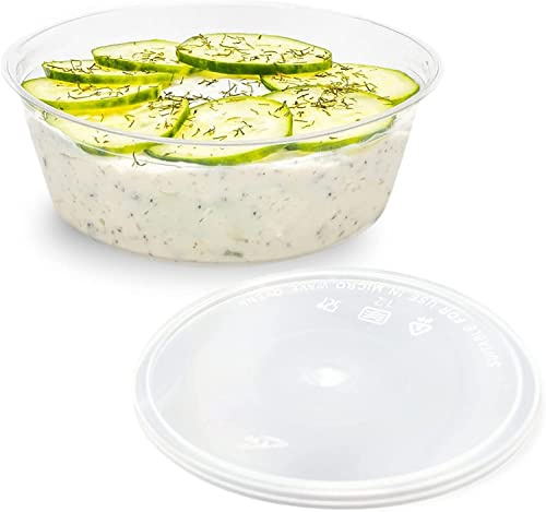 Sabco - 10oz Clear Round Plastic Takeaway Sauce Pots With Lids - 300ml Deli Pots For Dip Ketchup Chutney Condiment - Containers For Slime Wax Melts (50)