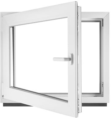 BauPLAZA - Finestra Serramenti in PVC - BIANCO - Vetro camera - LxA 90 x 60 cm Lato maniglsa: Sinistra LxA 900 x 600 mm - Funzione Girevole - Ottima scelta