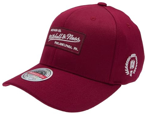 Mitchell & Ness Klassisk röd snapback-keps med Heather Box-logotyp – OB, Burgund, En Storlek