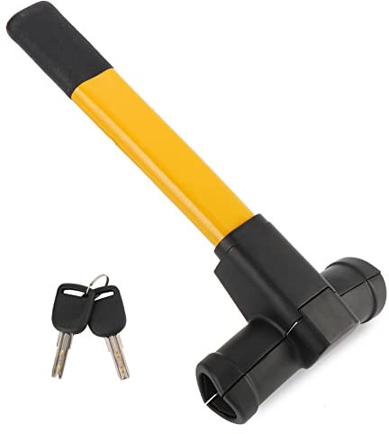 Knpwer Verrou de Volant de Voiture,Barre en T Robuste, Antivol Bloque Volant Haute Sécurité,Dispositif d' immobilisation de Volant Universel avec 2 clés Yellow/Jaune