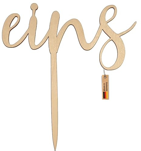 WAIKUA® Cake Topper eins aus Holz - Tortendekoration erster Geburtstag - Handgemachter Kuchenaufsatz aus Birkensperrholz 13x15cm - Made in Germany
