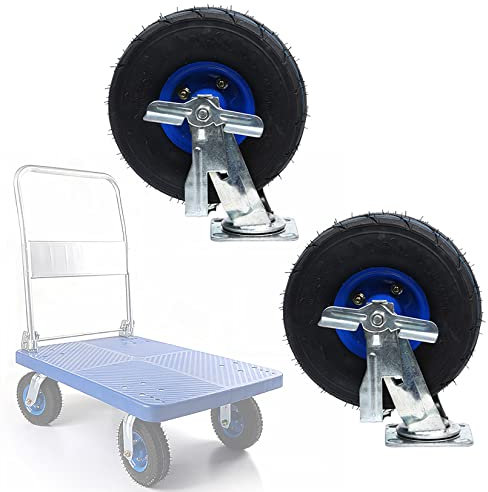 ESOYAWE Luftreifen Gummirollen Ø 200mm 250mm Schwerlastrollen 2 Stück, Doppelte Kugellager Bockrolle, Lenkrolle Mit Bremse, Geeignet Für Jeden Boden,Keine Kratzer, Tragfähigkeit 200KG Pro Rolle