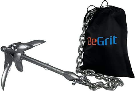 BeGrit 2,5KG Faltanker Verzinkt Anker Mit 8mm verzink Kette & Schäkel Gusseisen Ankerset Eisenverzinkte Klappdraggen Faltklappanker Für Kajak Kanu Motorboat Schlauchboote SUPs Angelboote