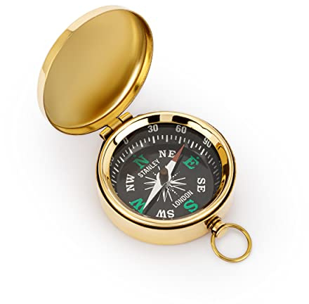 NKlaus Kompass Maritim 4,5cm mit Deckel und Ring aus Messing Gold, 1 Stück
