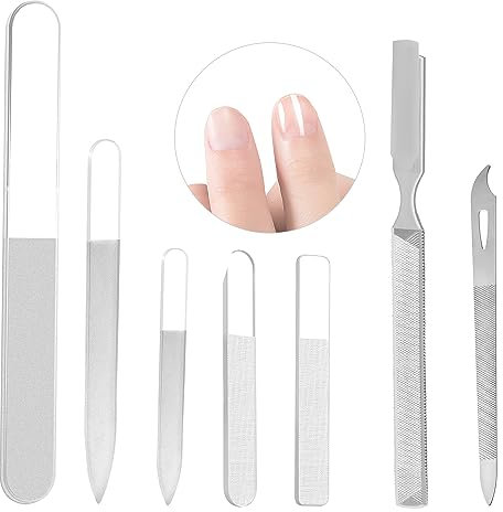 7 pezzi Set di Lime per Unghie, CNYMANY Lima per unghie in acciaio inossidabile Lime per manicure in vetro Limatrici per unghie Cura dell'arte delle unghie Tamponi per Salone domestic Viaggio