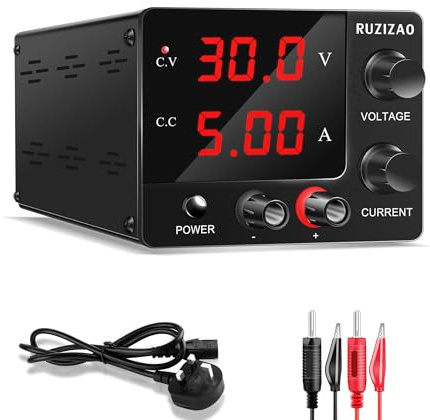 RUZIZAO DC Power Supply Variable (30V 5A), Mini Bench Adjustable Switching Regulated Power Supply with Upgraded Encoder, High Precision 3-Digits LED Display Lab Power Supplies