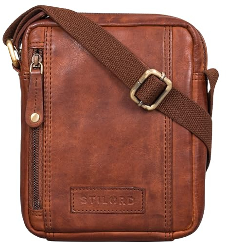 STILORD Brandon Herrentasche Leder Braun Umhängetasche klein Schultertasche Männer 7 Zoll Tablet Herrenhandtasche Messenger Bag Echtes Leder Farbe:Porto - Cognac