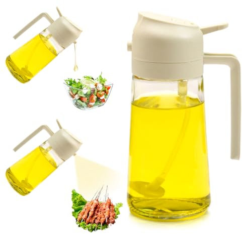 Pluvérisateur d'Huile 2 en 1,600ml Vaporisateur d'huile,Spray Huile Cuisine Verre,Pulvérisateur Huile Cuisine Air Fryer,Vaporisateur d'huile et de vinaigre,pour Cuisine,Grillades,Salades,BBQ (Blanc)