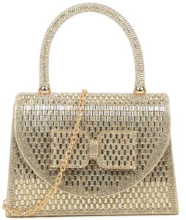 LeahWard Crystal Bow Clutch Handbag for Women, Prom Wedding Bags (Gold)