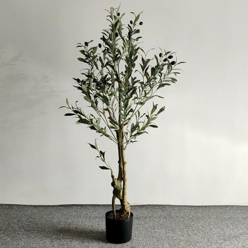 EXCLURA Kunstbaum Künstlicher Olivenbaum im Topf für Drinnen, Künstliche Olivenbäume für Büro, Haus, Wohnzimmer, Heimdeko, Künstlicher Baum mit Realistischen Blättern, Stamm und Ästen(120cm(47 1/4))