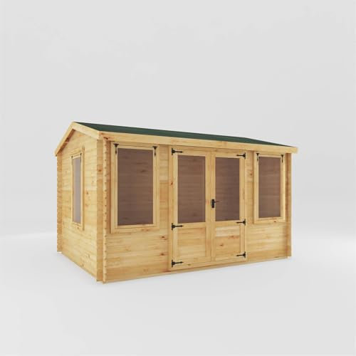 WALTONS | Wooden 4m x 3m Log Cabin | 19mm Interlocking Log Boards | Garden Room | Reverse Apex Roof | Double Doors |
