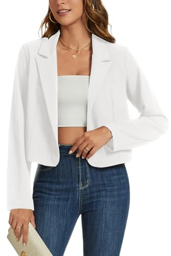 MINTLIMIT Cropped Blazers for Women Business Casual Long Sleeve Open Front Work Office Suit Blazer Jacket, White