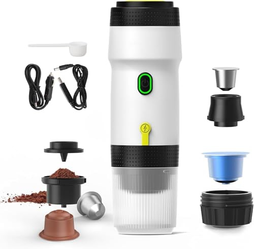 SOONHUA Macchina per espresso elettrica portatile, macchina da caffè ricaricabile per auto, compatibile con capsula NES&DG e caffè macinato per campeggio, escursionismo, ufficio
