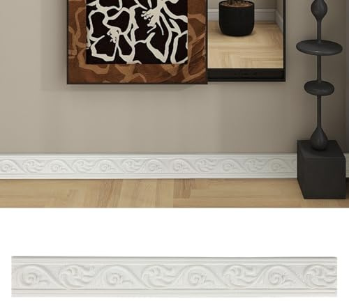 Stuckleisten 3D Selbstklebend, Tapetenbordüre selbstklebend & Zierleisten Selbstklebend (4x2,3m x6cm x4mm, Wasserdicht), Deckenleisten, Ideal für Flur, Ecke, Linien (Weiß)