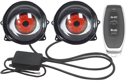 2Pcs Devil Eyes Light, Flatino de Ojo de Diablo Animado de 12V USB con Control Remoto, Luces de Automóvil de Ojo de Diablo Dinámico Led para Motocicleta de Automóvil Lámina de Lente de Proyector