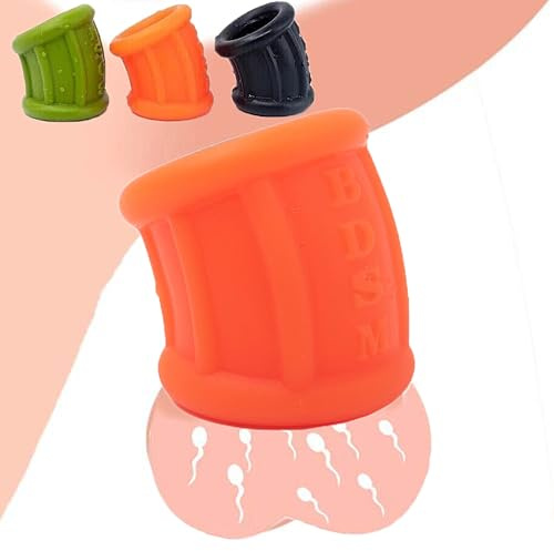 Silicone Cock Testicle Scrotum Ring Ball Stretcher Penis Ring (Orange) | Testicle Bondage Scrotum Ring Ball Stretcher Enhancing Delay Erection Penis Cock Ring Chastity Cage Male Sex Toys Couples