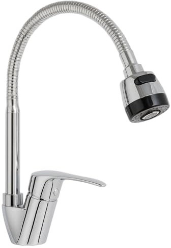 Rubinetto Miscelatore Alto per Lavabo e Lavello Cucina Girevole a 360° | Rubinetto Cromato in Acciaio Inox con Getto Regolabile