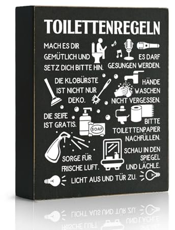 Putuo Decor Toilettenregeln Holzschild – Lustige WC-Deko mit Spruch – Badezimmer Deko zum Aufstellen oder Aufhängen