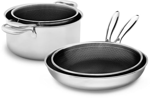 Onyx Cookware Pfannen- & Kochtopfset 4-teilig – Induktions Kochgeschirr | Bratpfannen 24/28 cm; Kochtöpfe 20/24 cm; kratzfeste Antihaft-Oberfläche; PFAS-frei; ofenfest bis 260 °C