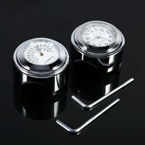 Alomejor MOTORCYCLE DIAL CLOCK MOTORCYCLE STRAPTBAR TER THERMOMETER Vattentät Chockbeständig Lysande Urtavla med Krom Pläterad för 7/8 1 Styrbar