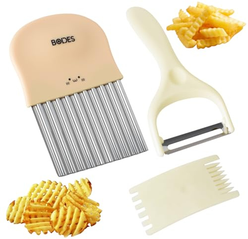 Alyxen Coltello Ondulato Verdure,Tagliapatate Ondulate in Acciaio Inossidabile di Grado Professionale,Multifunzione Taglierina per Patate,per Frutta,Verdura,Patate