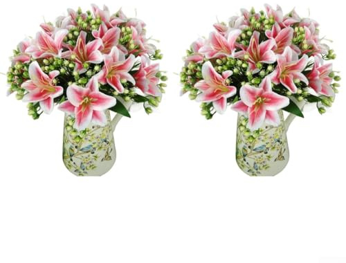 ZiStarlilife Bouquet de lys artificiels réalistes pour décoration d'intérieur, 9 têtes, 4 couleurs disponibles, arrangement de fleurs en soie, table à manger, salon, décoration de vacances (rose)