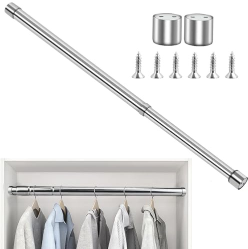 Wardrobe Rail and Fittings 56-100cm – Stainless Steel Extendable Clothes Rail Pole with End Sockets & Screws - Heavy Duty & Rust Resistant for Wardrobe, Shower, Balcony, Windows