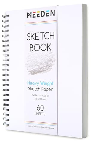 MEEDEN Blocco di carta per schizzi, 22,9 x 30,5 cm, 180 g/m², rilegato a spirale, con copertina fai da te, per artisti e adulti, 60 fogli di carta da disegno con copertina rigida per pittura e schizzi