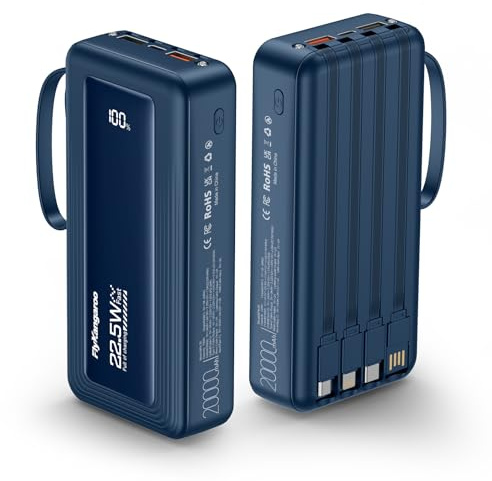 Power Bank 20000mAh, PowerBank 22.5W PD Fast Charger with Digital LCD Screen, Portable Charger with 6 Outputs & 2 Inputs for iPhone, Samsung, Pixel, LG, Moto, iPad Ideal for Travel & Festivals