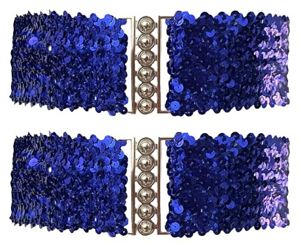 YUSHWENPTY Pailletten Gürtel, 2 Stück Glitzer Gürtel Breit, Glitzergürtel für Abendkleid, Taillengürtel mit Metallschnalle Damen für Kleidung, Neujahrsparty, 70er Disco Accessoires