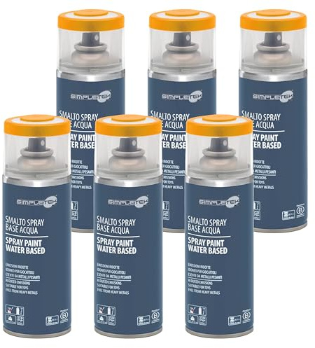 SIMPLETEK - 6X Bomboletta Vernice Spray Giallo Segnale Base Acqua Smalto Multimateriale Legno Plastica Metallo RAL 1003 B4001003 (6 pezzi)