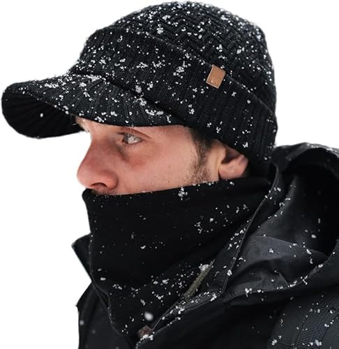 TOP-EX Winterset aus Schirmmütze und Rundschal, für Winteralltag, Merino | DryKnit™, Merinowollmix, isolierendes Fleece-Futter, zuverlässiger Regenschutz, auch für große Kopfumfänge, flexible Passform