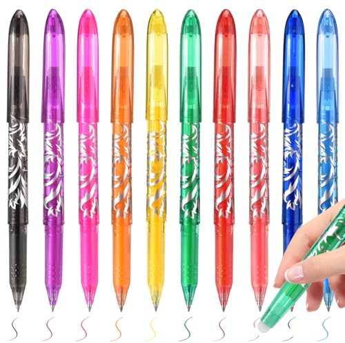 Numbudh Set med 10 raderbara gelpennor, 0,5 mm spets, flerfärgad, snabbtorkande flytande bläck (10)