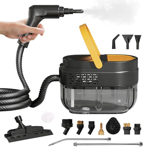 Pulitore a vapore portatile ad alta temperatura, 14 accessori, macchina per la pulizia a vapore ad alta pressione da 2500 W, serbatoio dell'acqua da 1600 ml, 3 impostazioni di calore regolabili, per