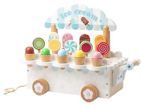 Juego De Tienda De Helados - Carrito De Madera Juego De Imaginación Y Simulación,Tienda de Helados de Juguete para de rol,para Niñas Y Niños De 3 A 6 Años Fiesta Cumpleaños Supermercado Y Picnic