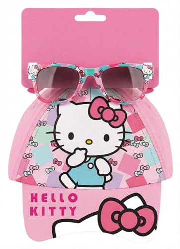 Set Cappello con Visiera e Occhiali da Sole per Bambini (3-8 Anni) | Kit Estivo Personaggi Ufficiali | Berretto 100% Cotone e Occhiali Protezione UV | Idea Regalo per Hello Kitty Fan