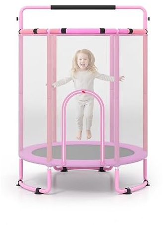 GOPLUS Kindertrampolin Ø 154 cm mit Sicherheitsnetz & Randabdeckung (Rosa)