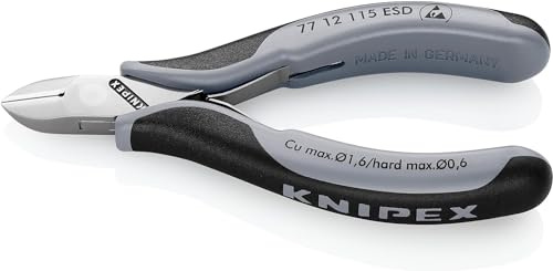 KNIPEX Elektronik-Seitenschneider ESD, 77 12 115 ESD | Mit durchgestecktem Gelenk mit Mehrkomponenten-Hüllen 115 mm