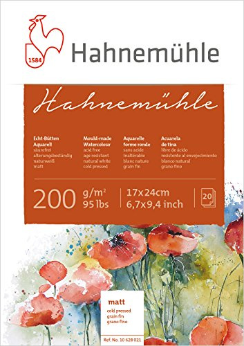 Hahnemühle Echt-Bütten Aquarellblock, 200 g/m², matte Oberfläche, 20 Blatt, 17x24cm