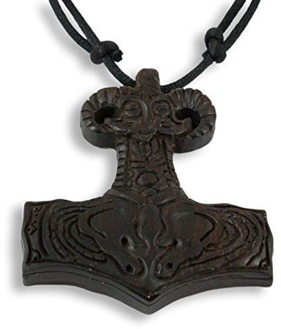 Island Piercings Mjölnir Thors Hammer Anhänger Echte Handarbeit aus Holz inkl. Band PB341