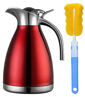HSTYAIG Edelstahl Thermoskanne, Teekanne, Kaffeekanne, und Isolierkanne mit 18 Stunden Wärmespeicherung – doppelwandige Vakuum Tee und Kaffee Thermokanne Isolier Kanne (1L Rot)