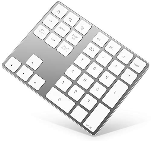 HoRiMe Bluetooth Number Pad, Rechargeable Wireless Numeric Keypad Slim 34-Keys Aluminum Number Keypad External Data Entry Compatible for Laptop