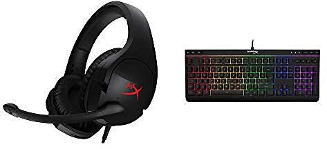 HyperX HX-HSCS-BK/EM Cloud Stinger Gaming Headset for PC/Xbox/One/PS4/Wii U/Mobile, Black + Alloy Core RGB Membrane Gaming Keyboard (QWERTY UK layout) (English Keyboard HX-KB5ME2-UK)