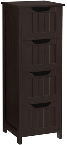 Yaheetech Bathroom Storage Cabinet, 12 W Slim 4-Drawer Design, Espresso